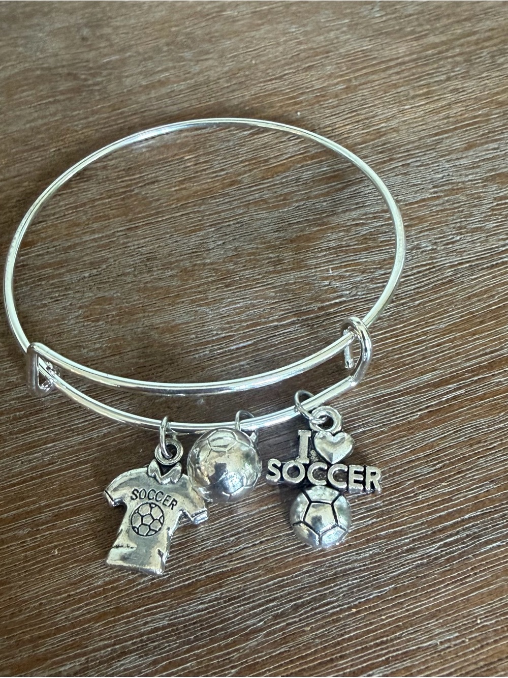 Handcrafted Soccer Charm Bangle Bracelet Silver-tone for Girls - Picture 2 of 6